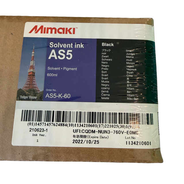 OEM Mimaki AS5 Black 600mL Ink Bag Sealed Exp 10/2022 AS5-K