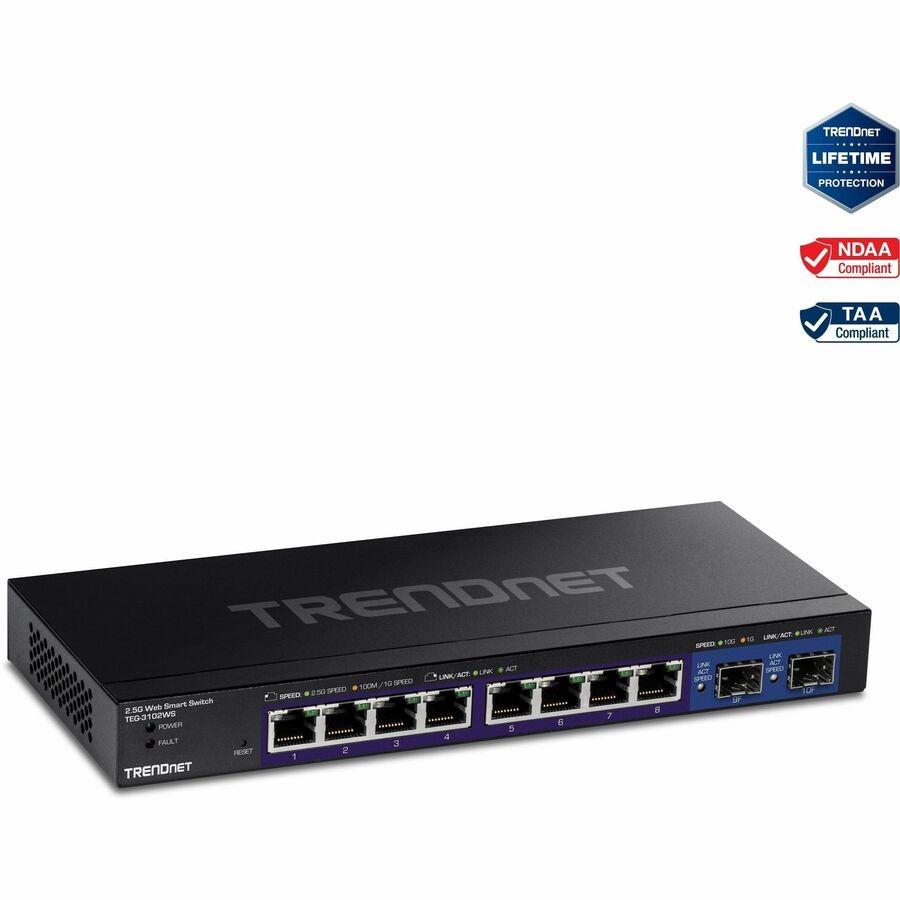 TRENDnet 10-Port Multi-Gig Web Smart Switch, TEG-3102WS, 8 x 2.5GBASE-T Ports, 2