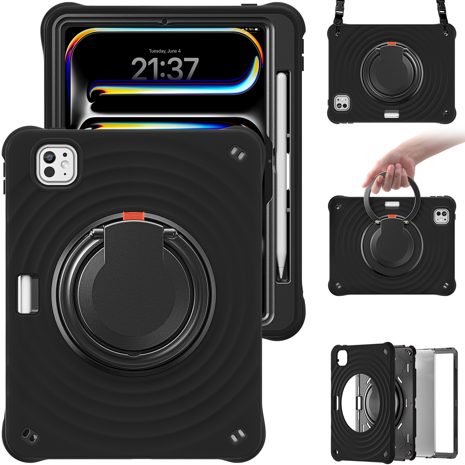 Ripple Shockproof 360° Rotation Handle Stand Case Cover for iPad Pro 11" M4 2024