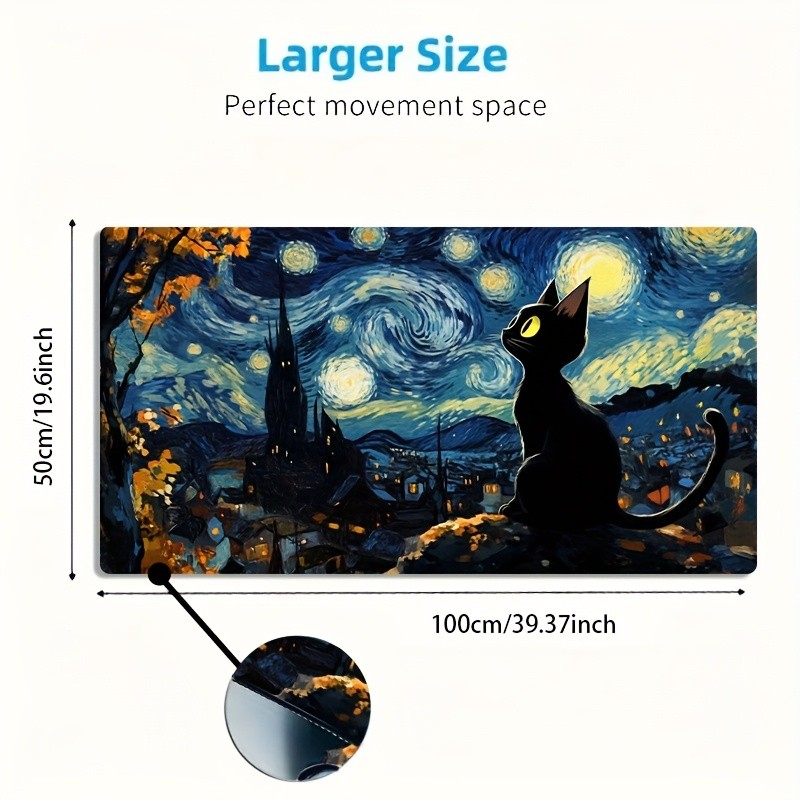 1pc Large-sized Esports Gaming Mouse Pad Featuring a Black Cat Looking Out at