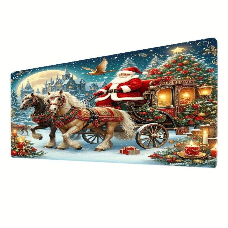 Christmas Mouse Pad, Oversized, Featuring a Santa Claus in a Sleigh Design, Pe