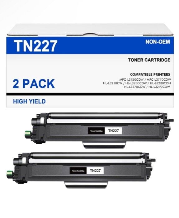 2 x Black High Yield Toner Cartridge For Brother TN227 TN227BK TN-227 HL-L MFC
