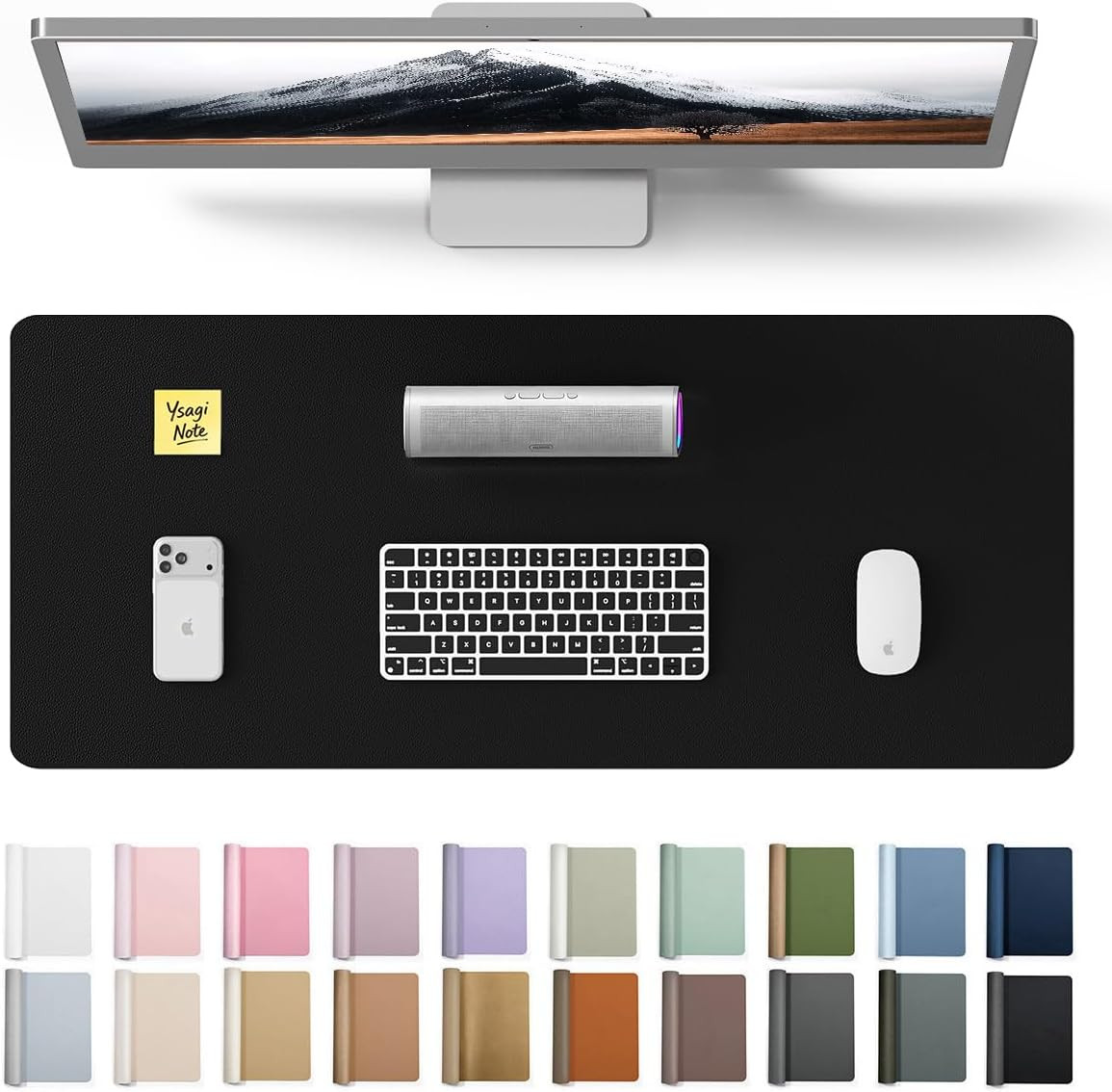 Tapete Protector de Escritorio de Cuero PU Negro Impermeable de 23.6x13.8 Pulg