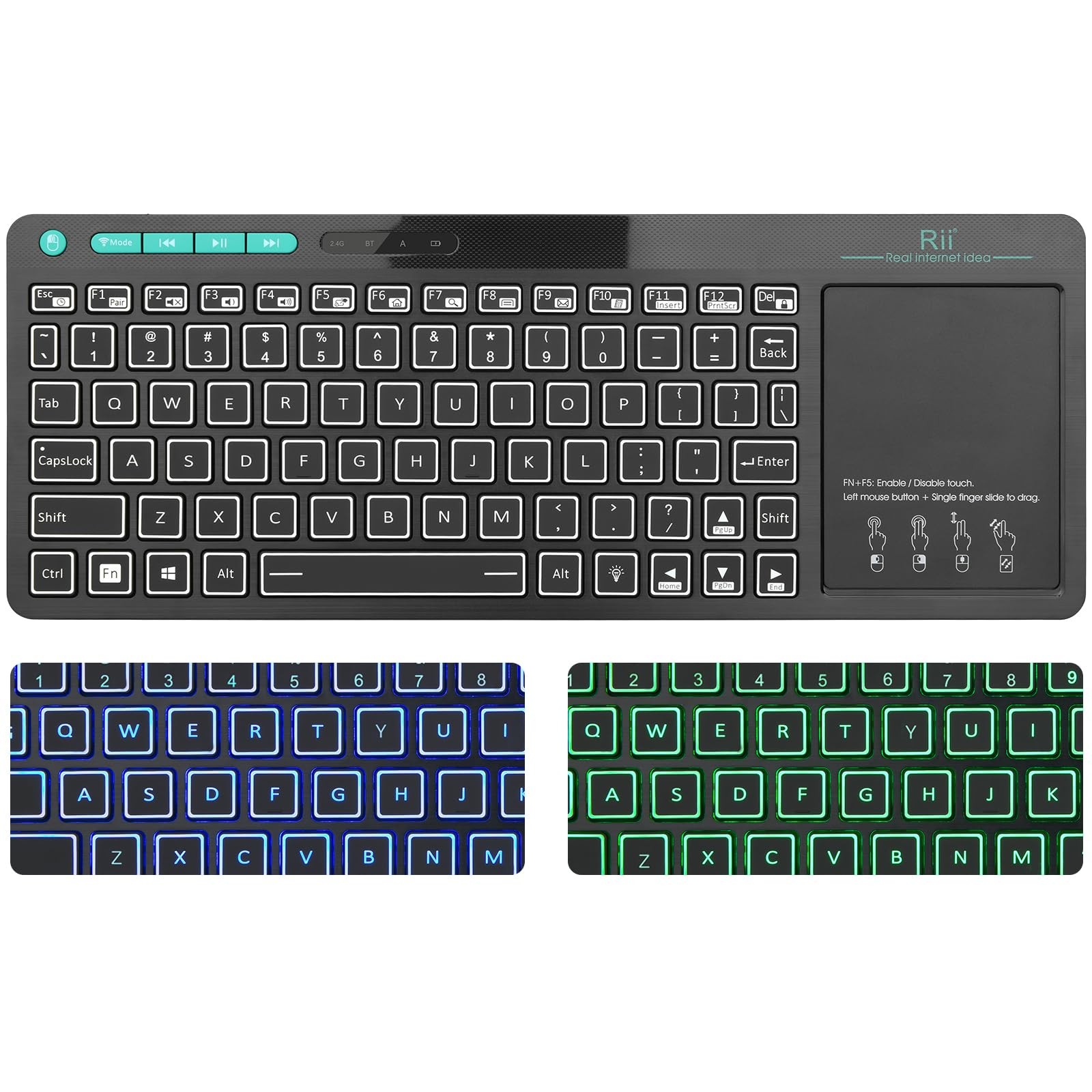 Rii Dual Mode RT518S Wireless and Bluetooth Multimedia Keyboard