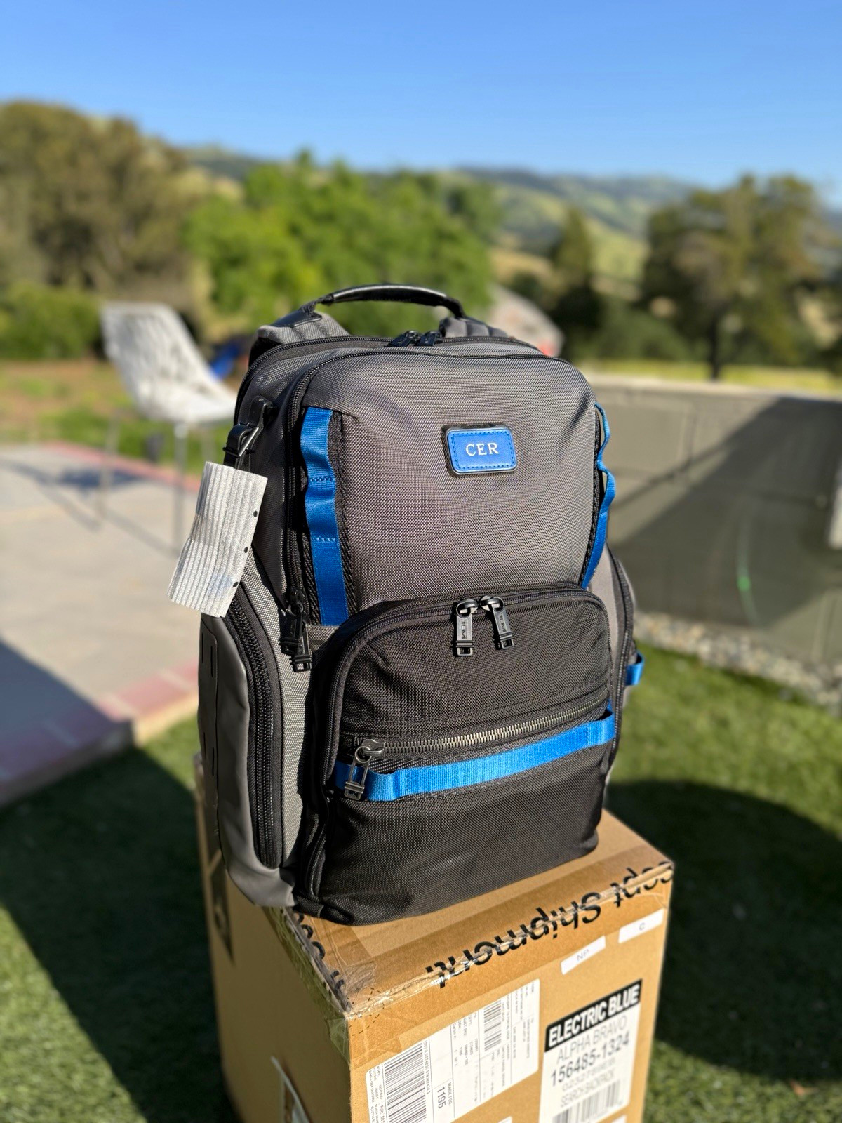 TUMI Search Backpack Solid Gray/Black/Blue Laptop Backpack with Padded Straps