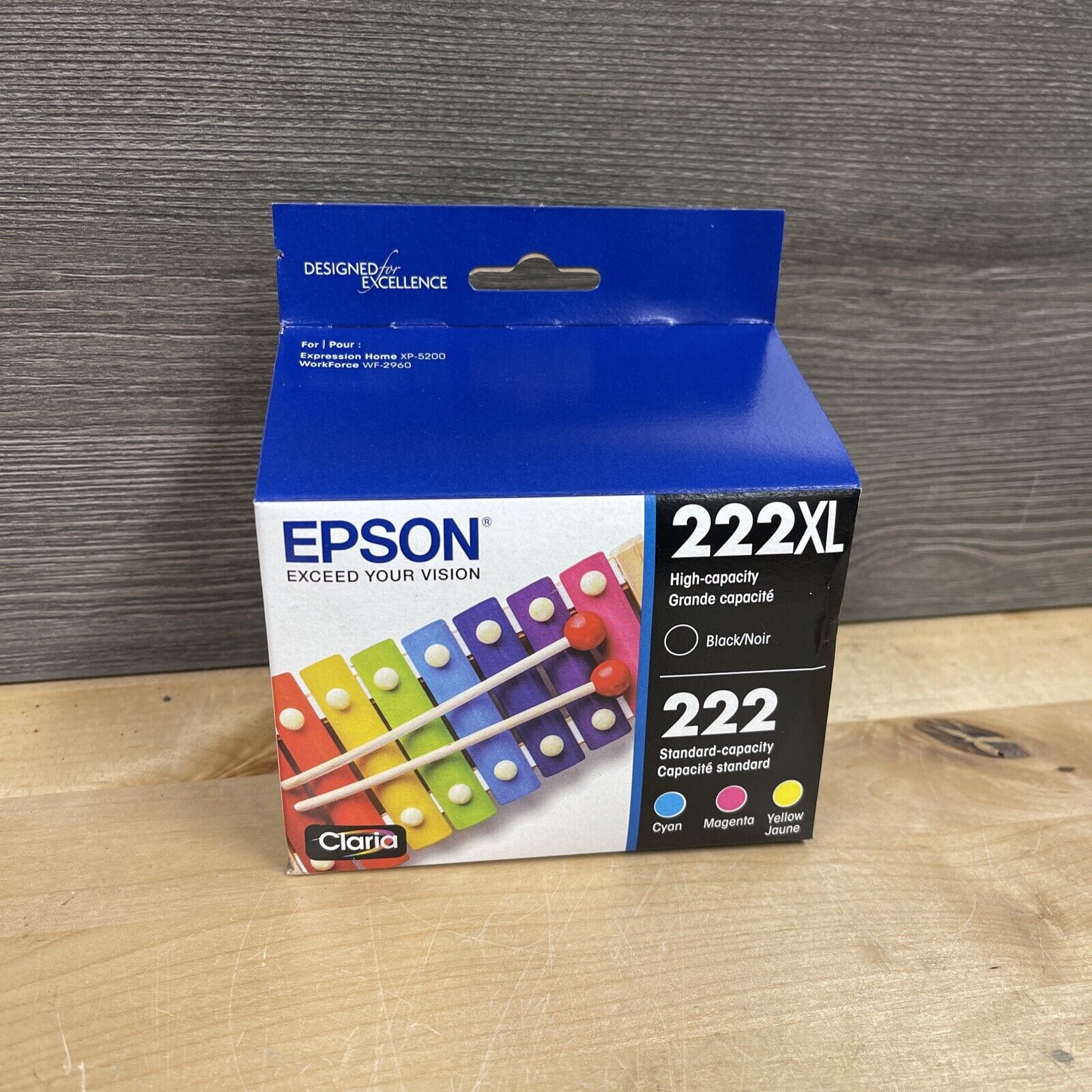 Epson 222XL Black & 222 Cyan Magenta Yellow Ink Cartridges Pack Dated 07/26 New