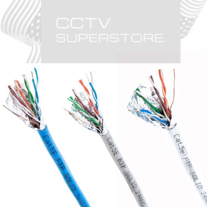 Cat5e Cat5 FTP 1000ft Shielded Solid Bulk Cable Ethernet Network Blue White Grey