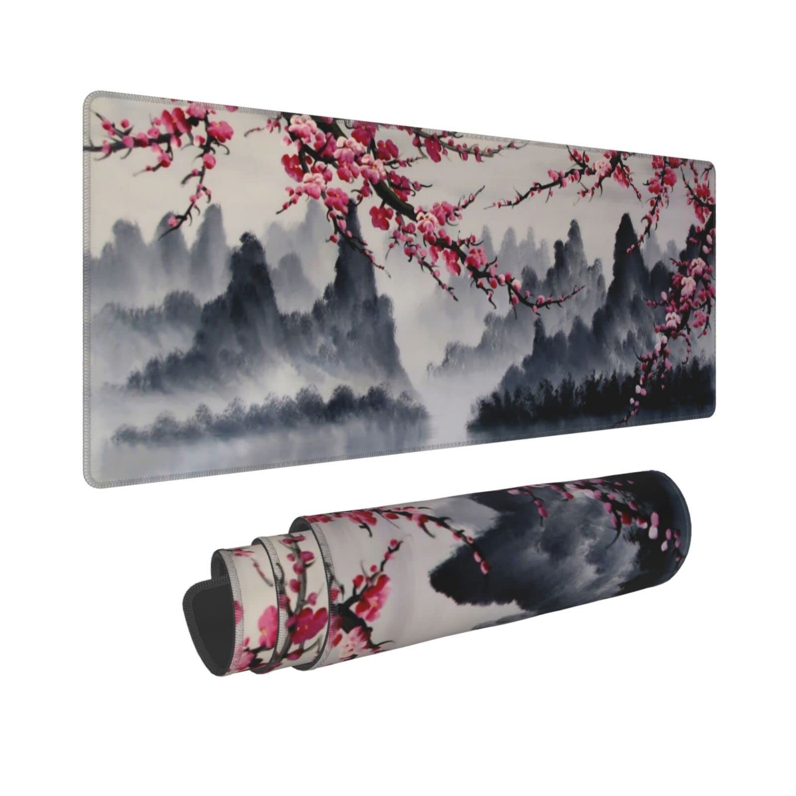 Japanese Sakura Watercolor Painting Extended Mouse Pad 31.5x11.8 Inch Cherry ...