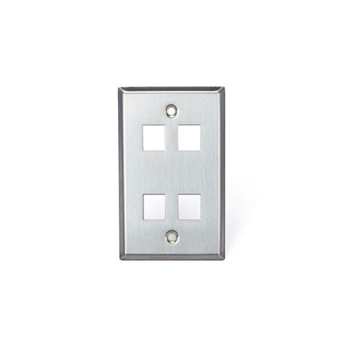 Leviton 43080-1S4 Stainless Steel Quickport Wallplate Single Gang 4-Port