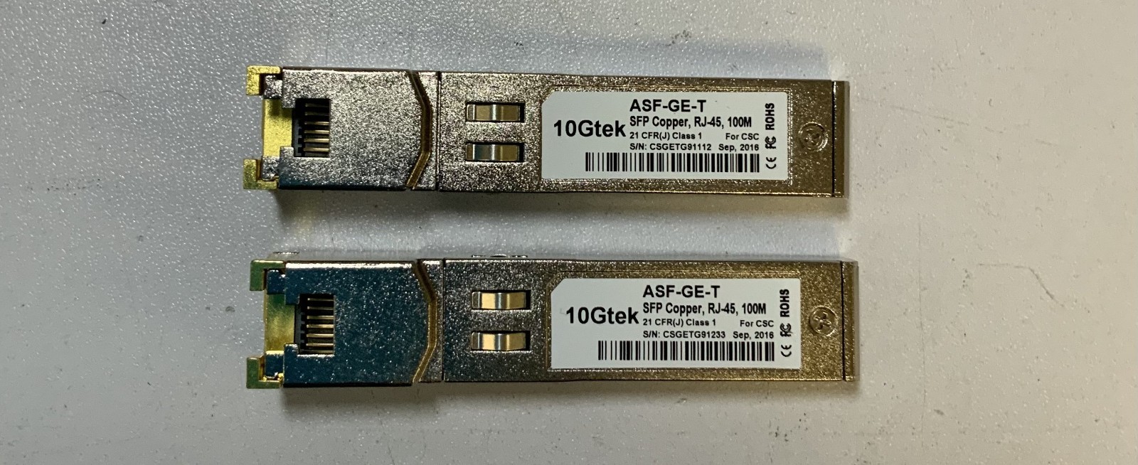 (Lot of 2) 10Gtek ASF-GE-T SFP Copper RJ-45 100M Opt. Network Transceiver "A5C"