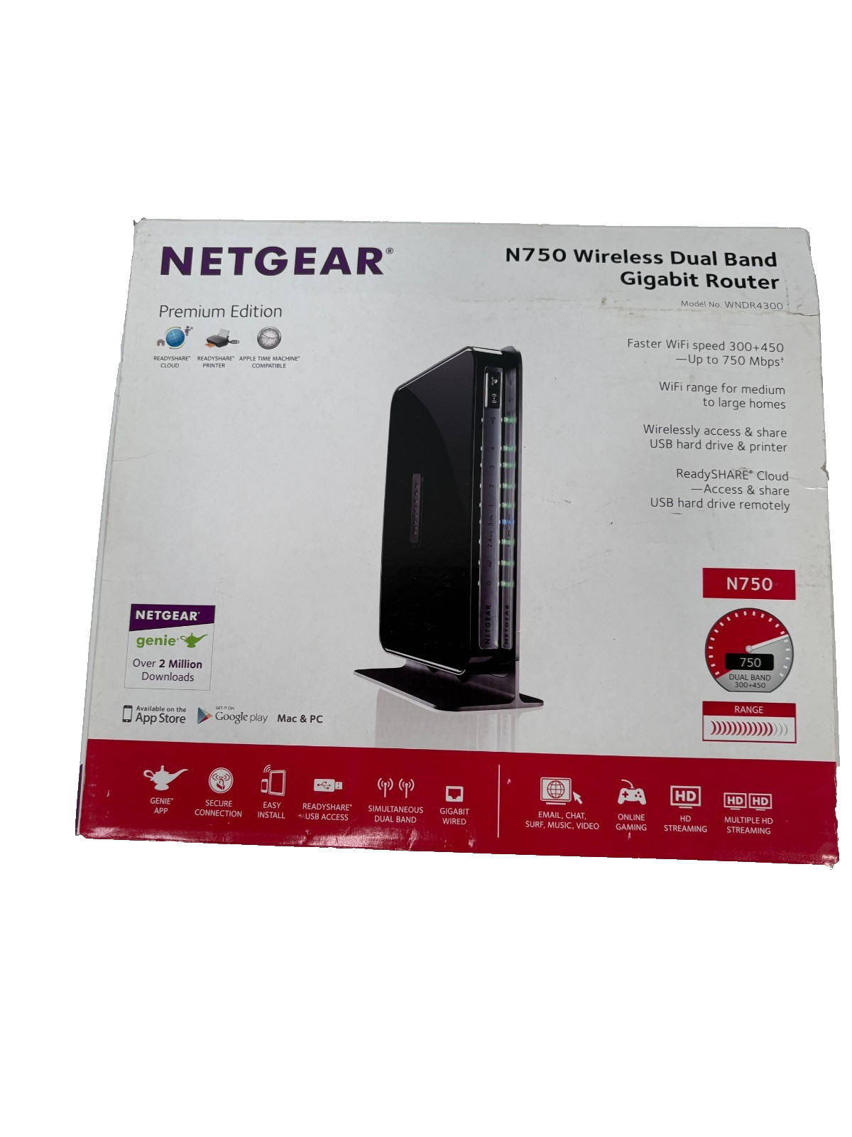 NETGEAR N750 WNDR4000 Dual-Band Gigabit WiFi N Router 4-Port USB WNDR4000-100NAS