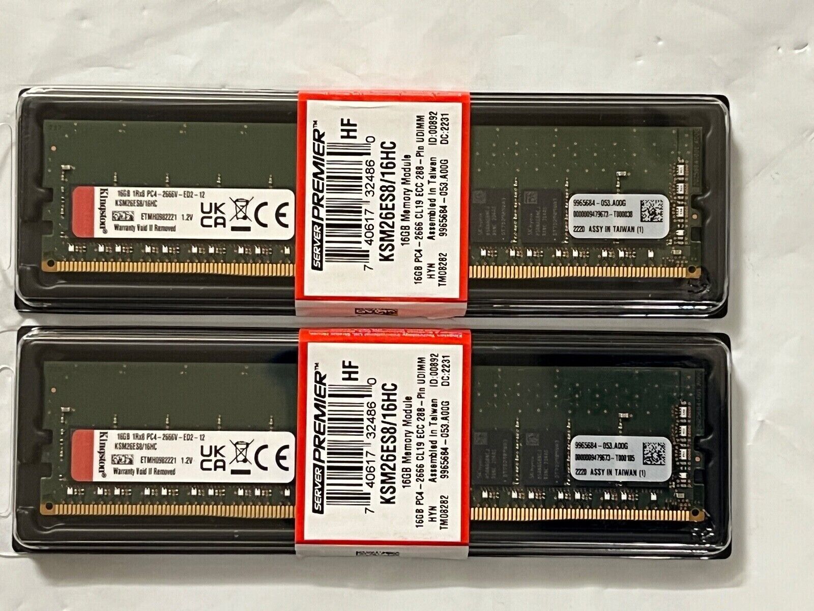 Kingston Server Premier 32GB (2x16GB) DDR4 2666 Memory UDIMM KSM26ES8/16HC