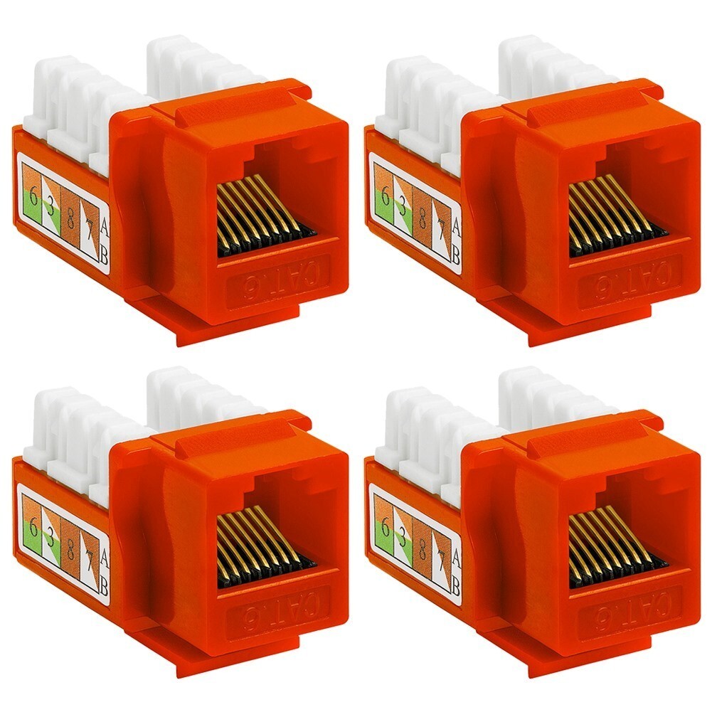 4 Pcs Cat6 RJ45 Network LAN Ethernet Keystone Jack 110 Punch Down Snap In Orange