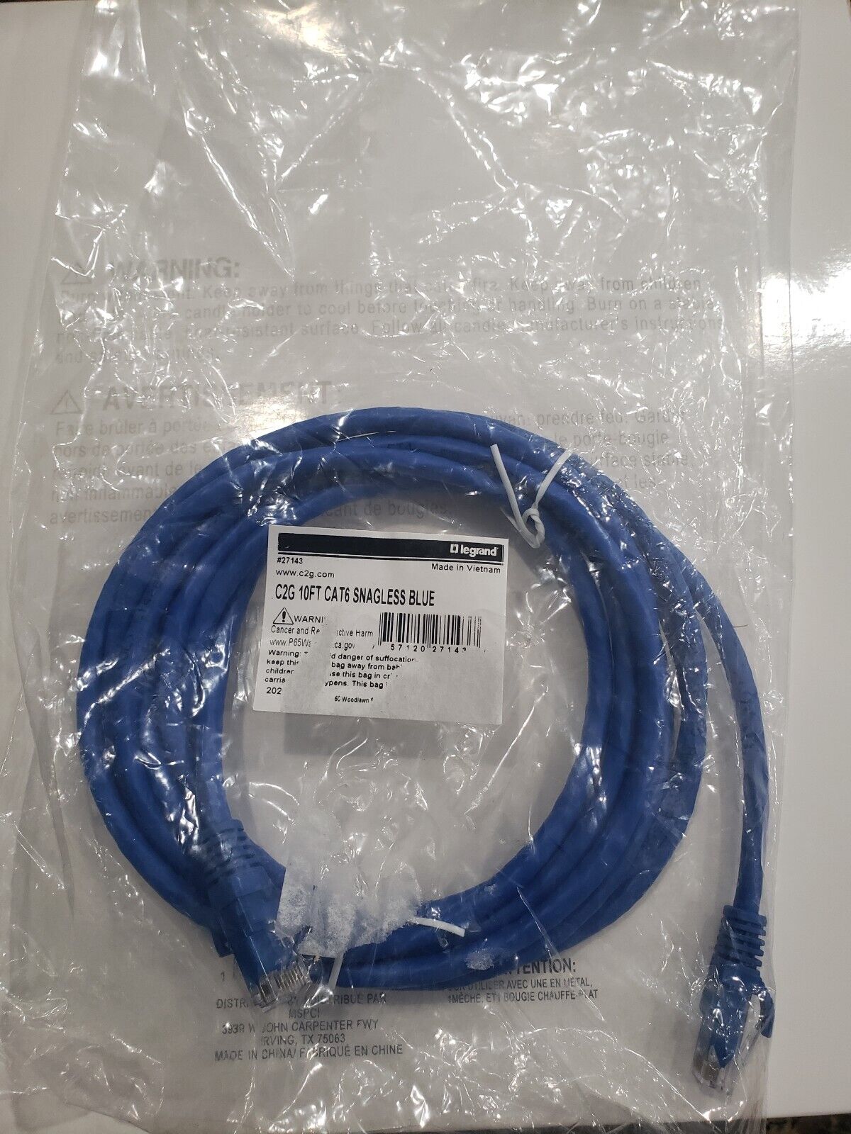 Legrand 10' Blue cat6 patch cable (snagless)