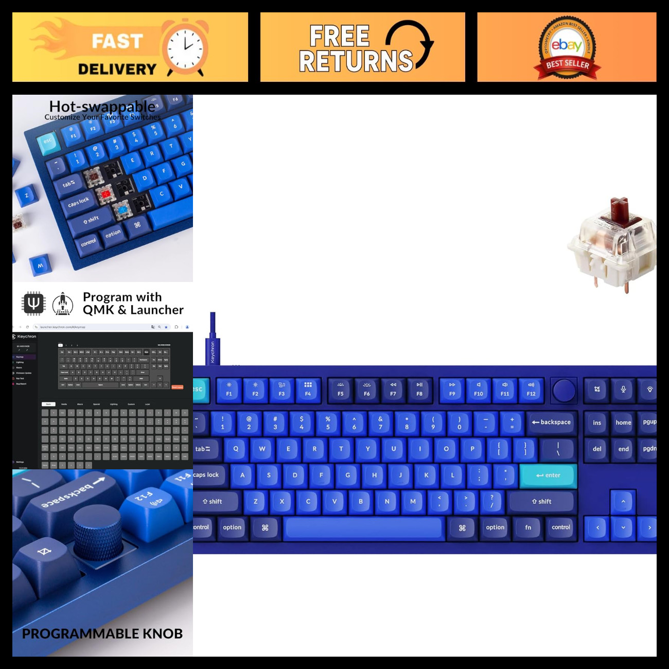 Custom Mechanical Keyboard TKL Tenkeyless, QMK/VIA Programmable, Hot-Swappable G