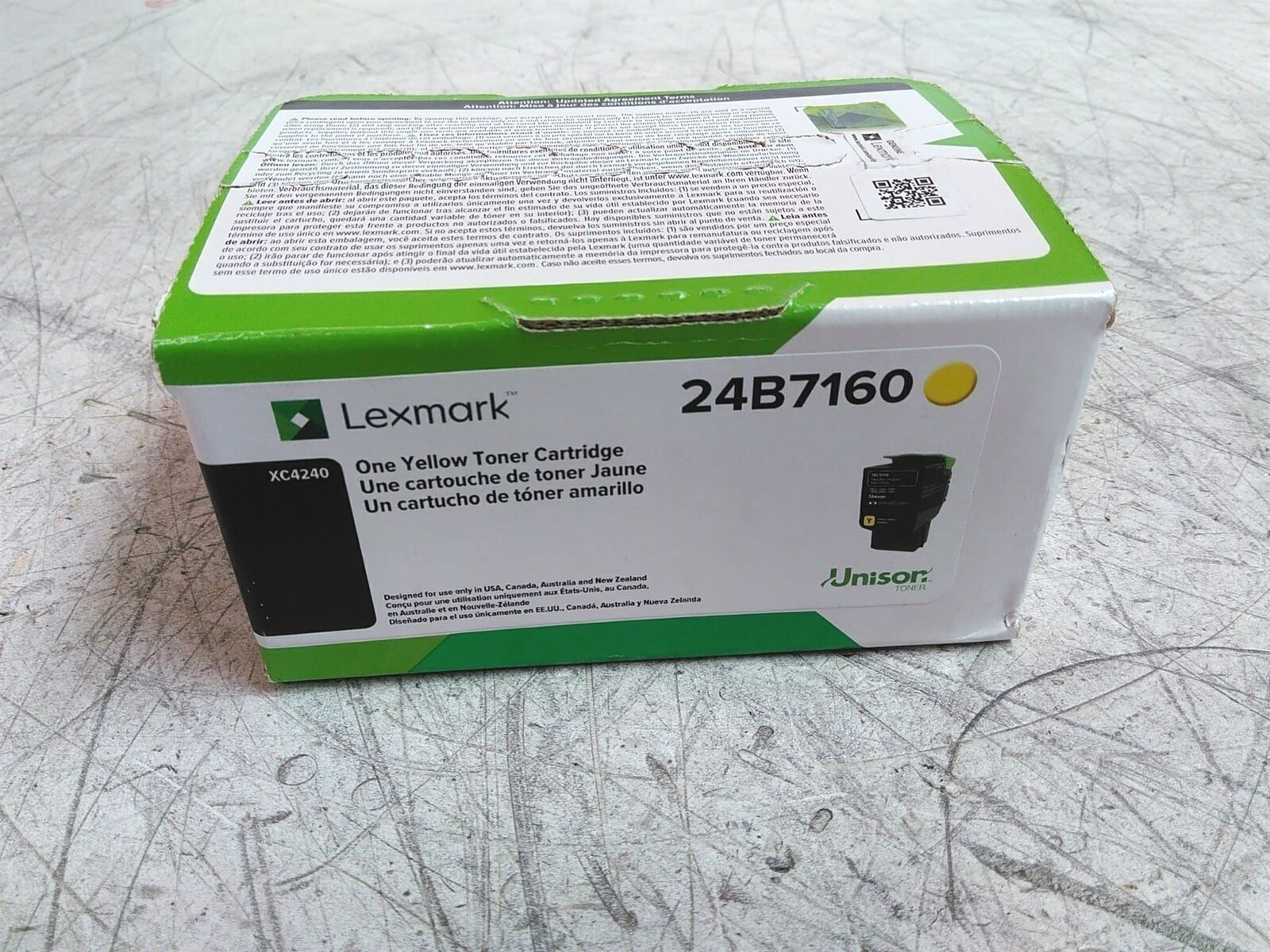 New Lexmark 24B7160 Yellow Toner Cartridge Sealed Box