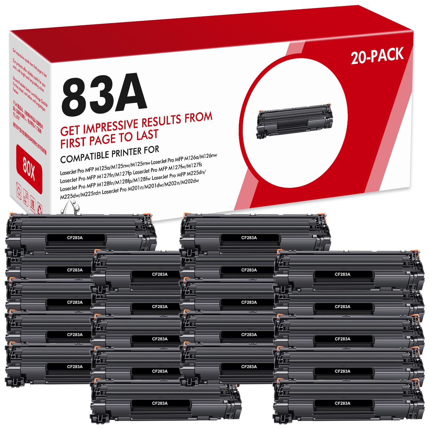 20 Multi-Pack CF283A 83A Black Toner Cartridges for HP LaserJet M127fn M201n mfp