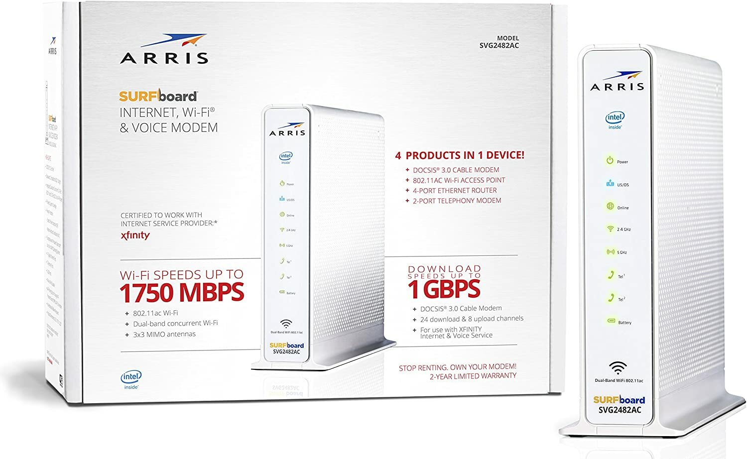 Arris Surfboard Internet WiFi Voice Cable Modem SVG2482AC DOCSIS 3.0 Xfinity