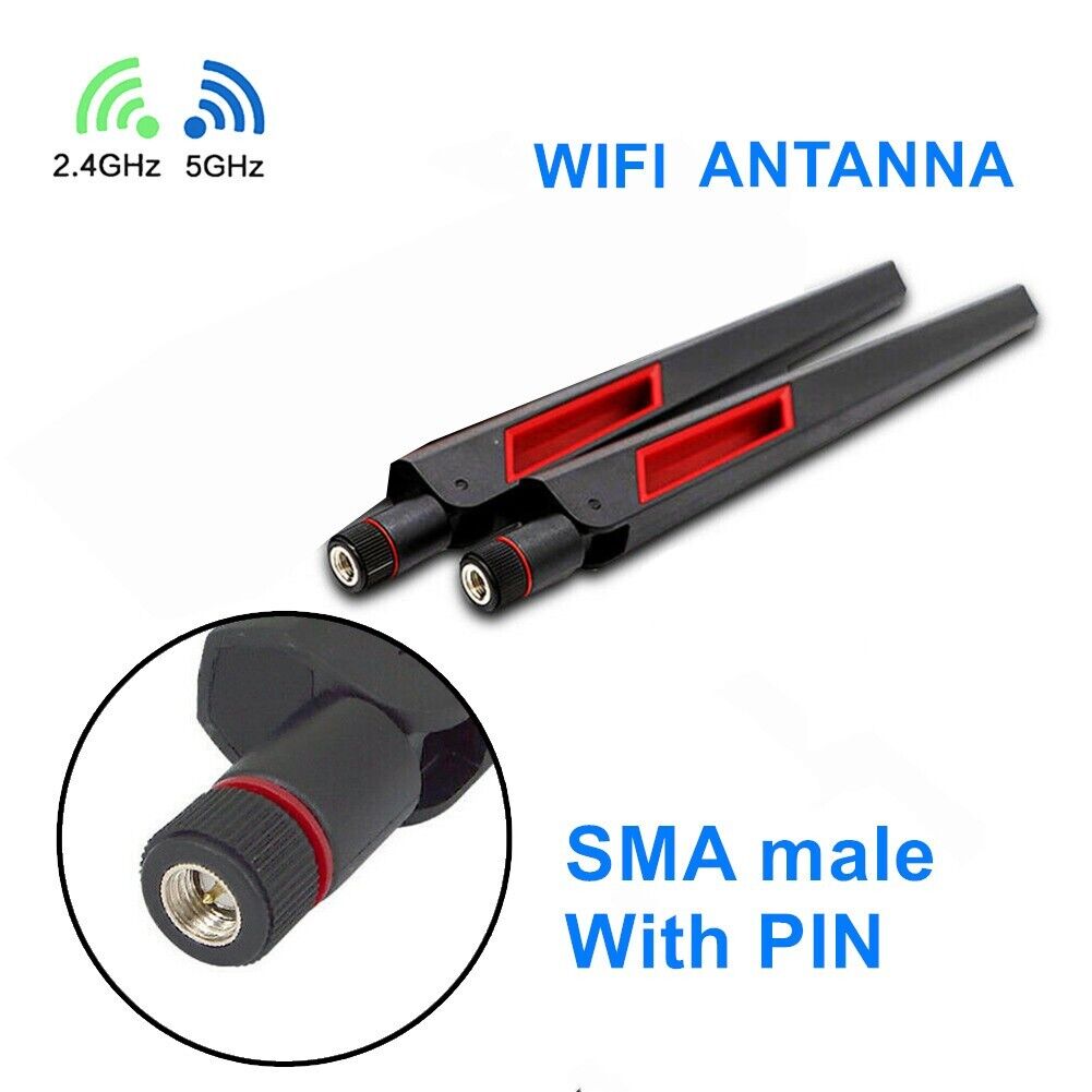 2x Dual Band 2.4 5Ghz 12dBi RP-SMA High Gain Antenna Router-WiFi-Wireless
