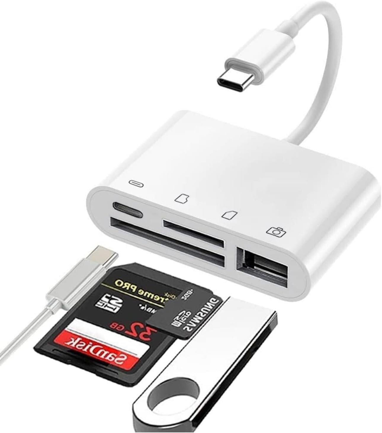 FLEAVER 4 in 1 USB C Camera Memory Card Reader Type C SD TF Card Reader Adapter