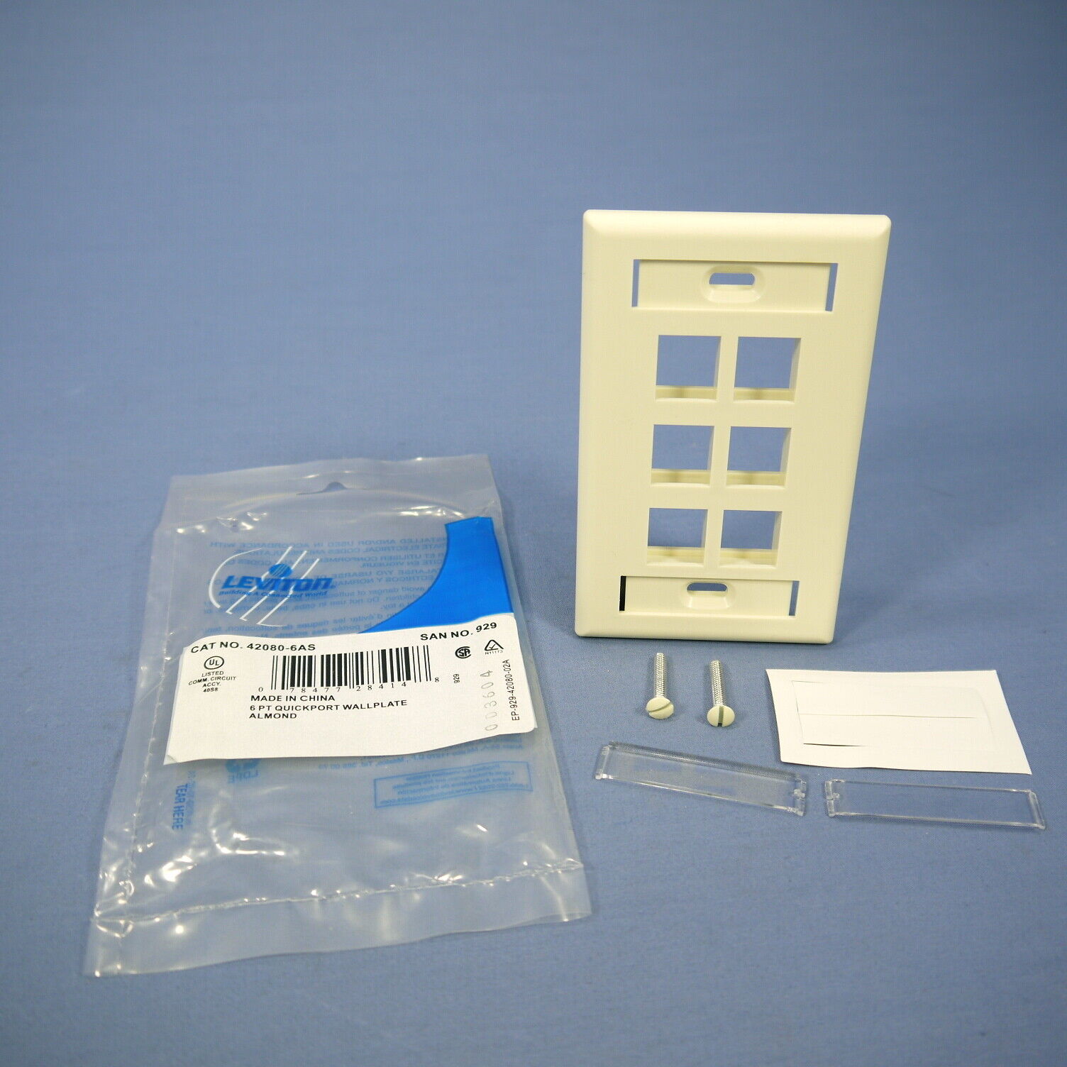 Leviton Almond Quickport 6-Port ID Window Flush Wallplate 1-Gang Cover 42080-6AS