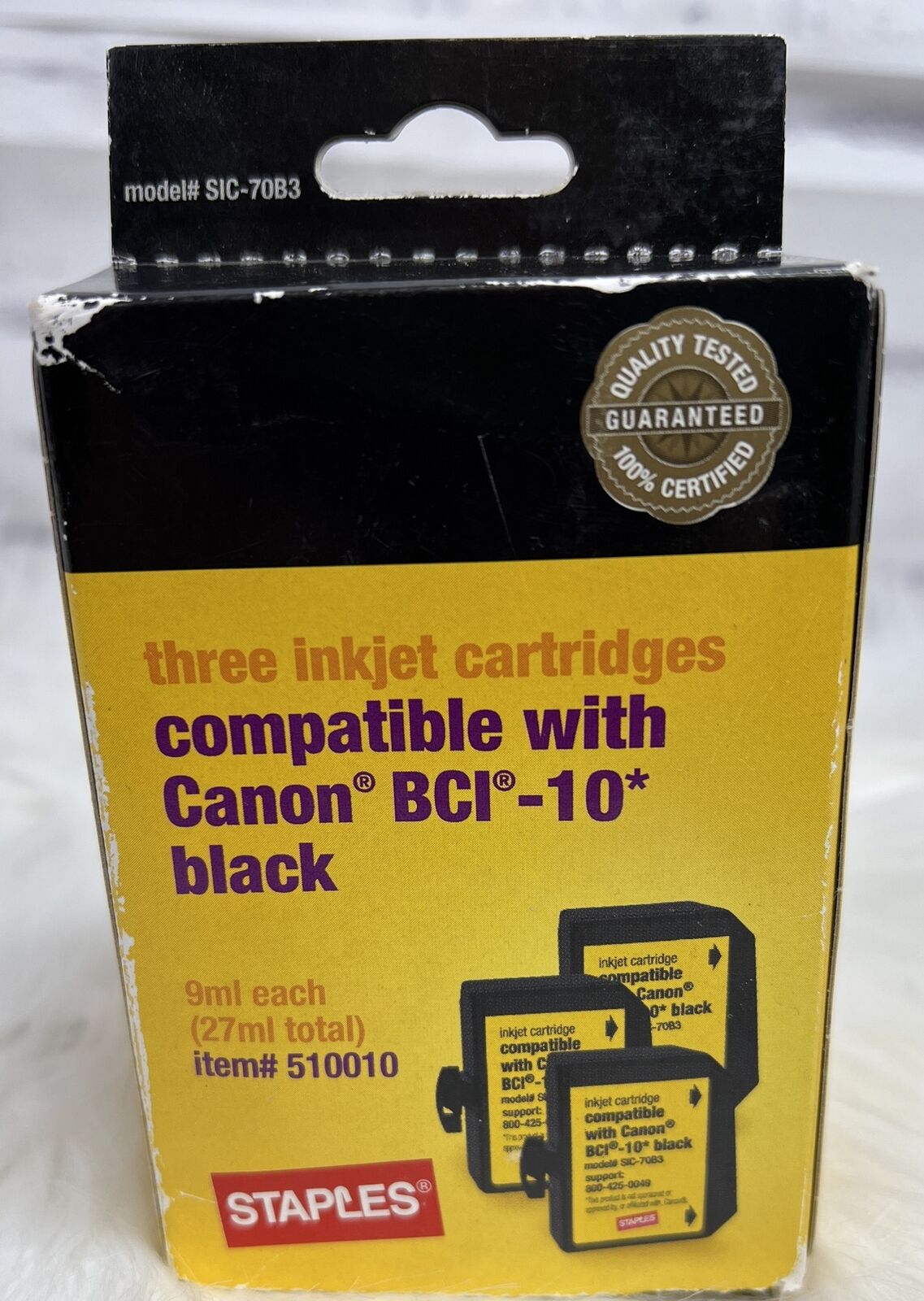 3pk GENUINE Staples Compatible Canon BCI-10 Black Ink Cartridges Sealed