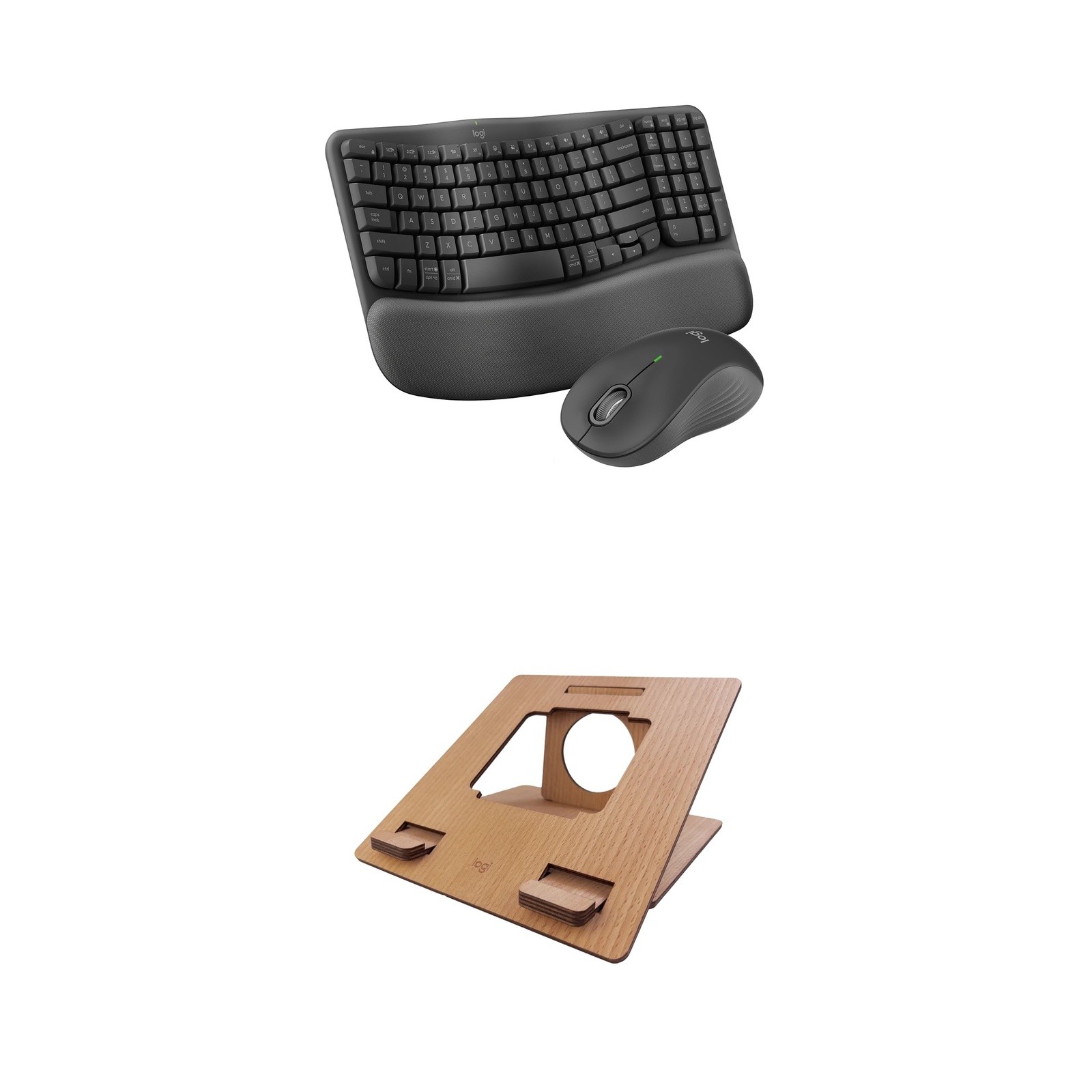 Logitech Ergonomic Workspace Bundle: Wave Keys Combo + Wooden Stand