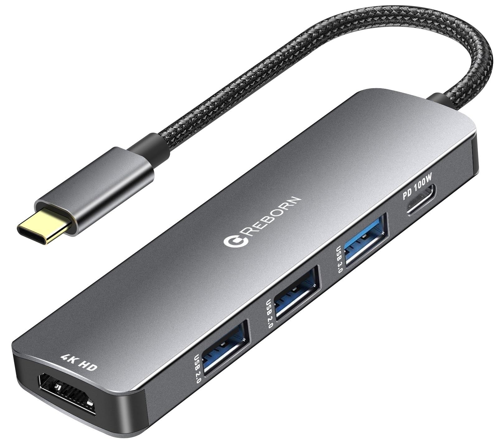 USB C Hub 5-in-1 for MacBook Pro/Air, 4K HDMI Multiport Adapter with 100W Pow...