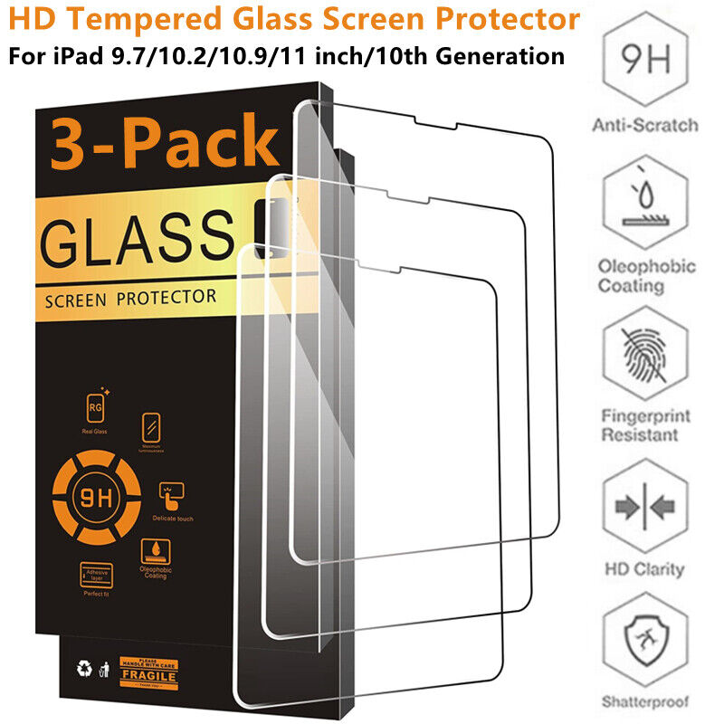 3 Pack HD Tempered Glass Screen Protector For Apple iPad 9.7/10.2/10.9/11 inch