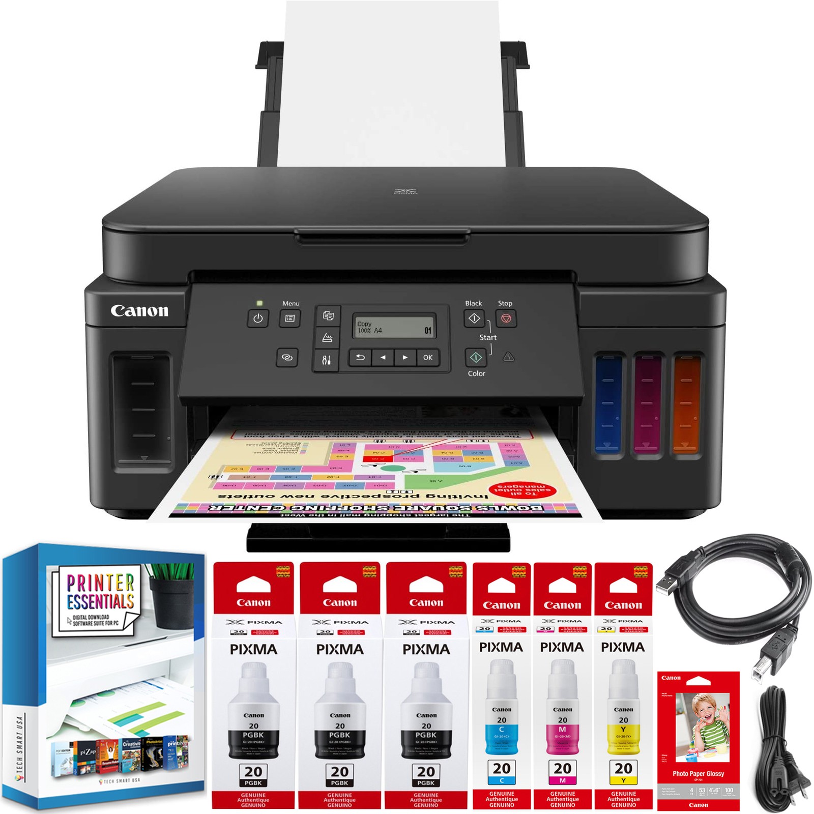 Canon PIXMA G6020 AllIn1 MegaTank Wireless Printer Copy Scan Photo Office Bundle