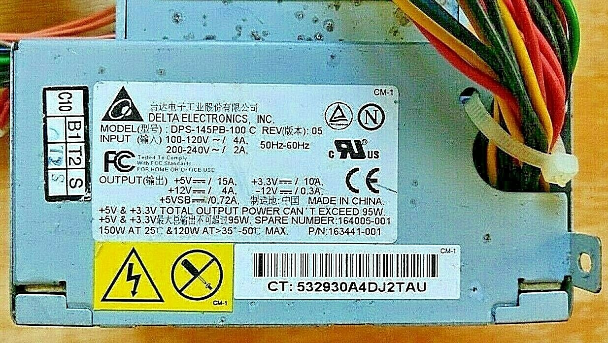 COMPAQ PWR SUPPLY DELTA ELECTRONICS INC, DPS-145PB-100 C, P/N:164005-001 145W 