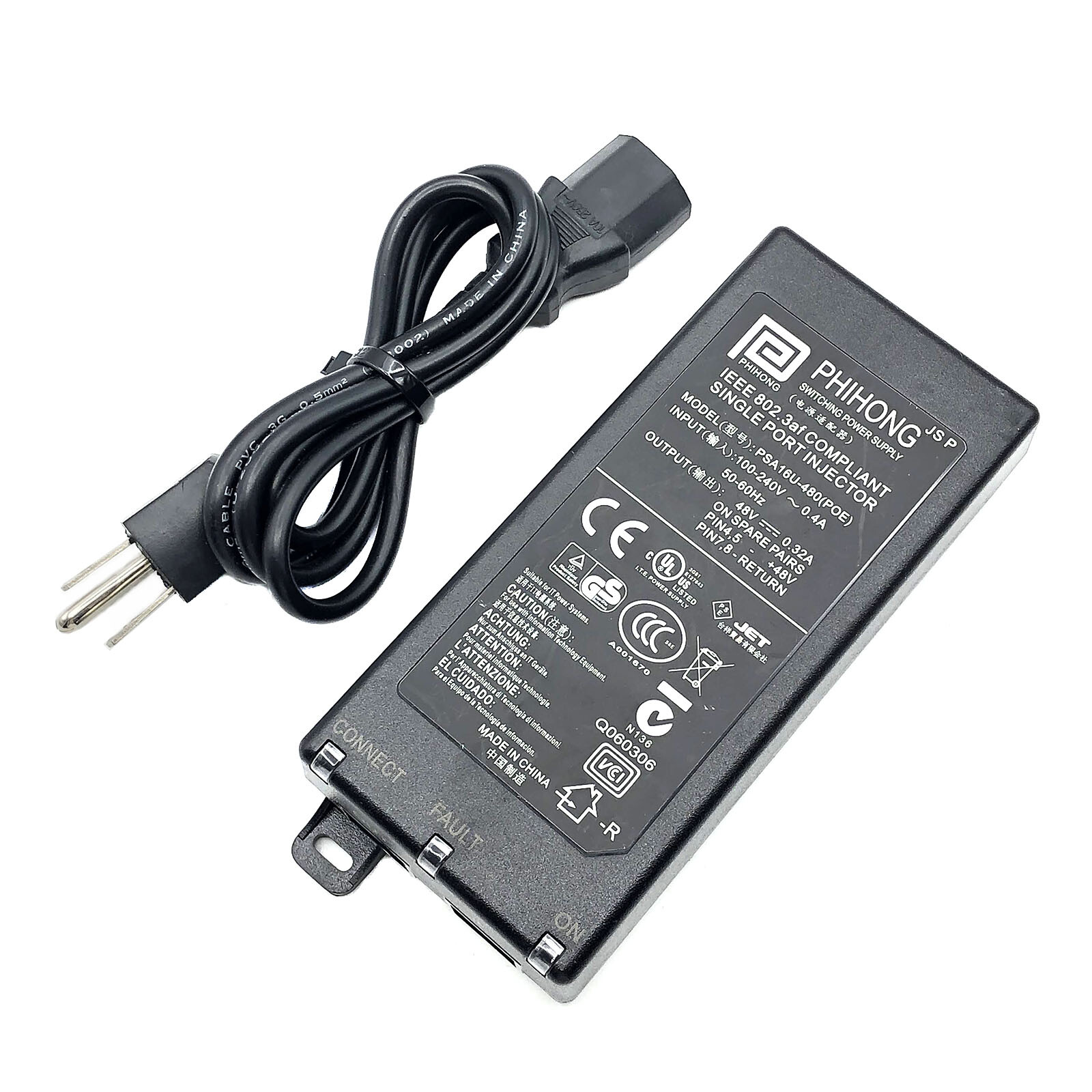 Original Phihong AC Adapter PoE Switching Power Injector 48V 0.32A