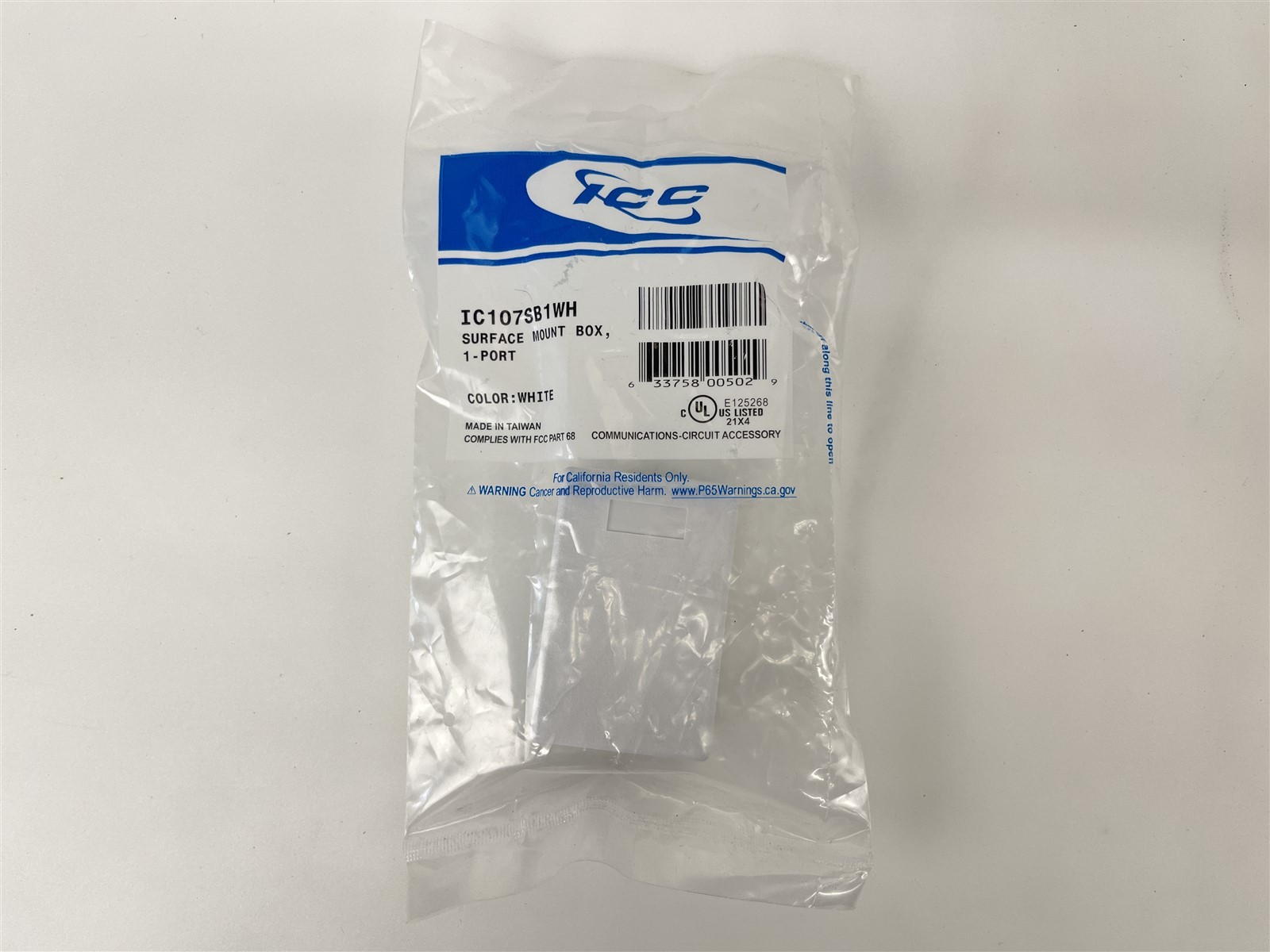ICC IC107SB1WH Surface Mount Box 1-Port Modular Connector