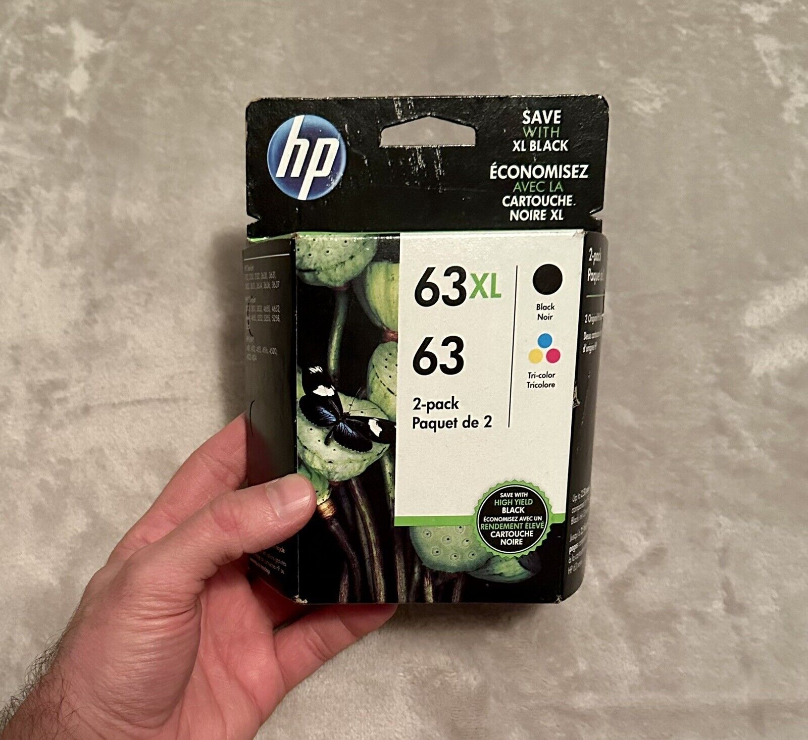 2 Pack HP 63 XL Black & Tri-Color Ink Cartridges New Sealed Expired June 2021