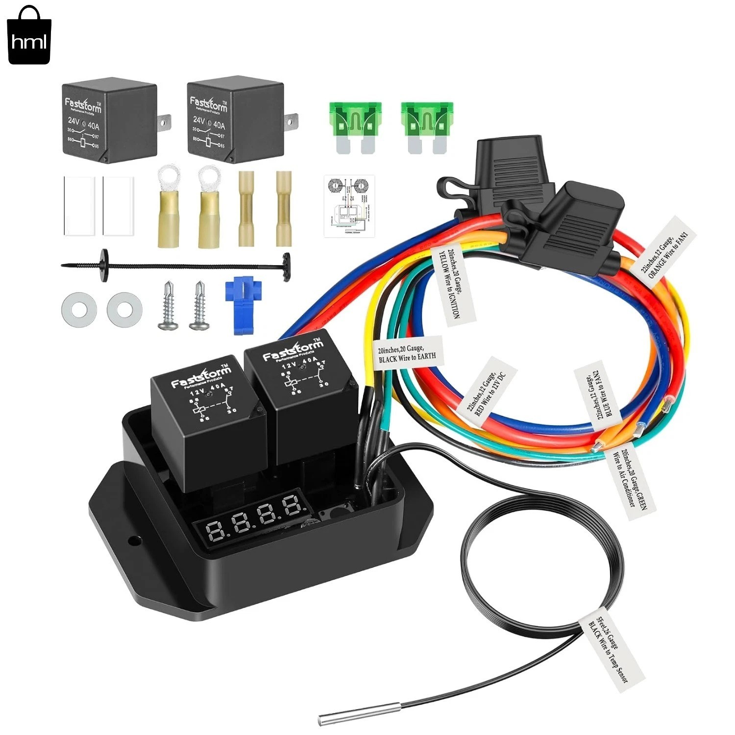 Universal Digital Thermatic Fan Switch Kit with 40A Control for Cars & Trucks