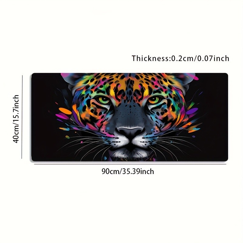 1pc Large Gaming Mouse Pad with Leopard Print & Neon Splash - Non-Slip Rubber