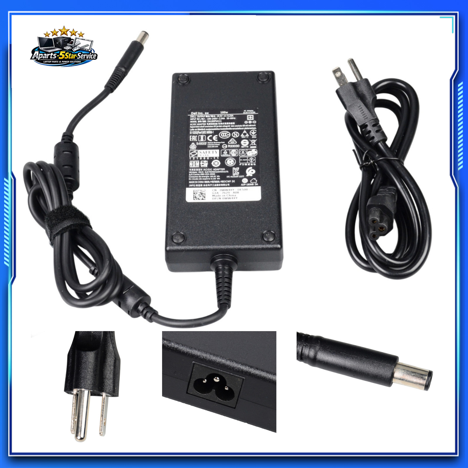 NEW 180W Laptop Power Adapter for Dell Alienware DA180PM111 0WW4XY 19.5V 9.23A