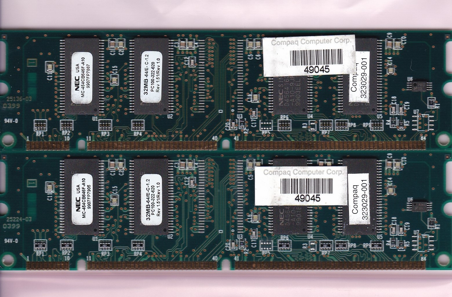 64MB 2x32MB PC100 Compaq 323029-001 NEC MC-454CB646F-A10 SDR PC-100 DIMM RAM Kit