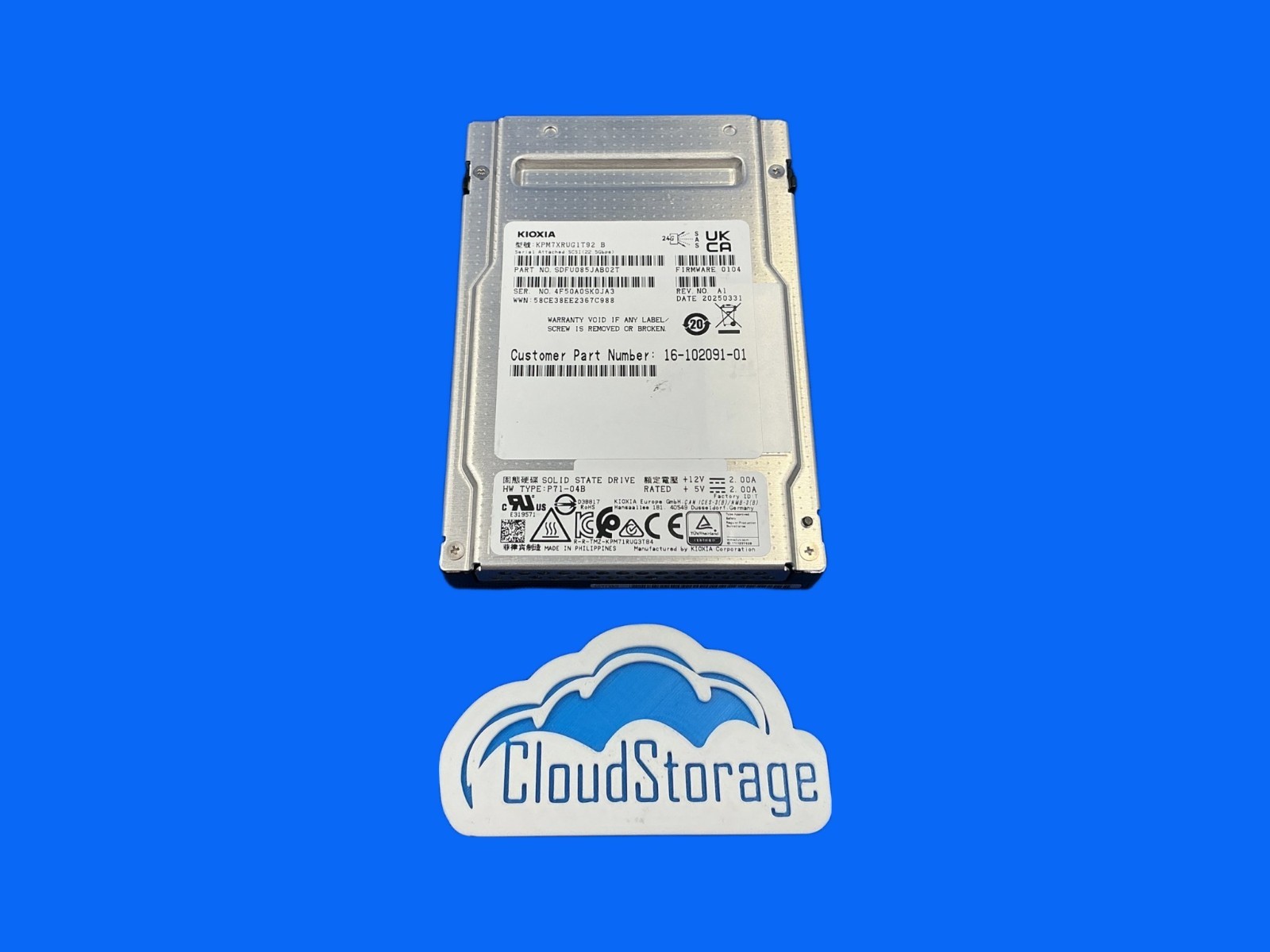 KPM7XRUG1T92 KIOXIA PM7-R 1.92TB SAS 24Gb/s SIE 2.5" Internal SSD SDFU085JAB02T