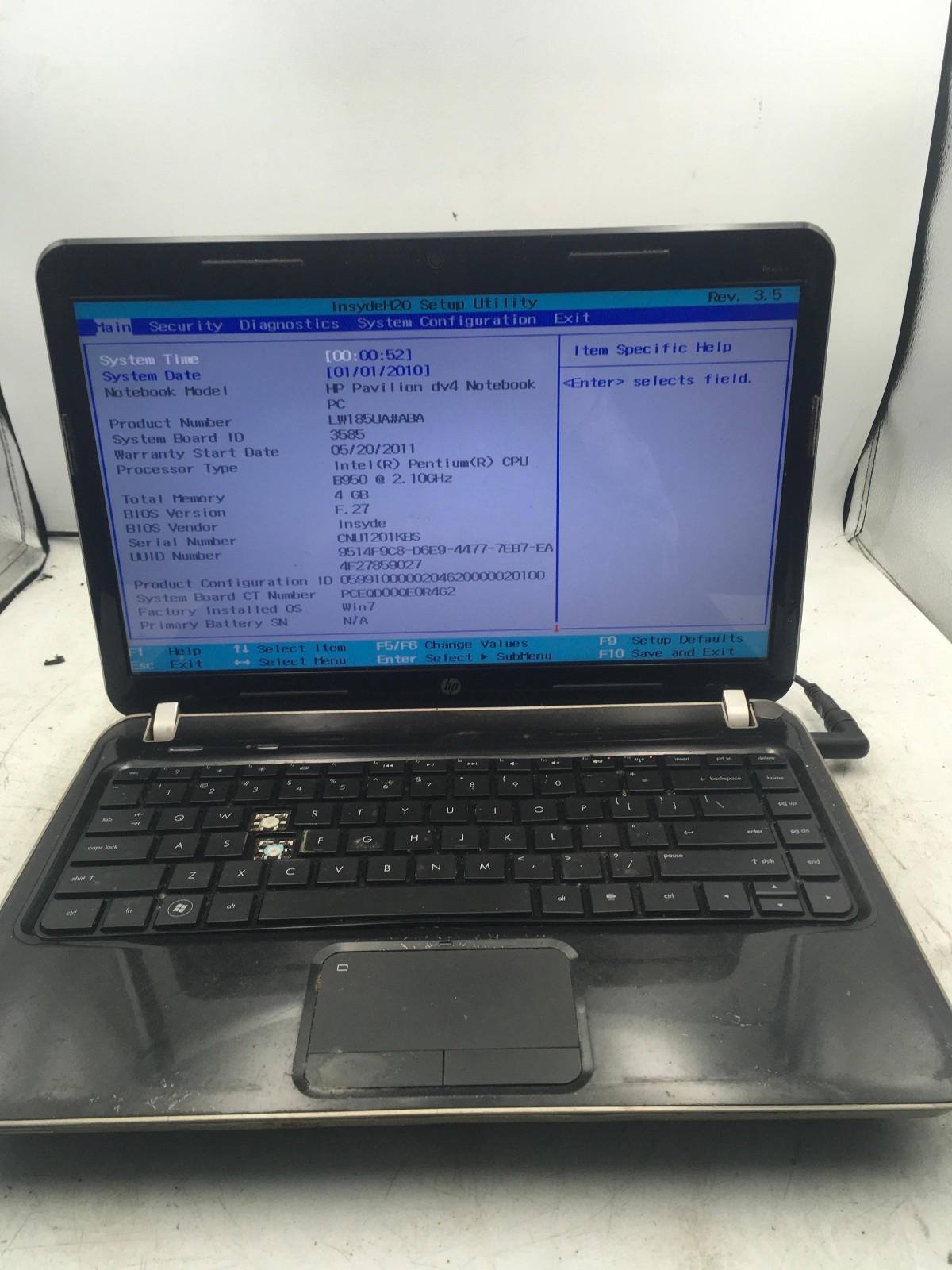 HP PAVILION DV4 - BOOTS TO BIOS - INTEL PENTIUM - 4GB RAM - READ DESCRIP - BB