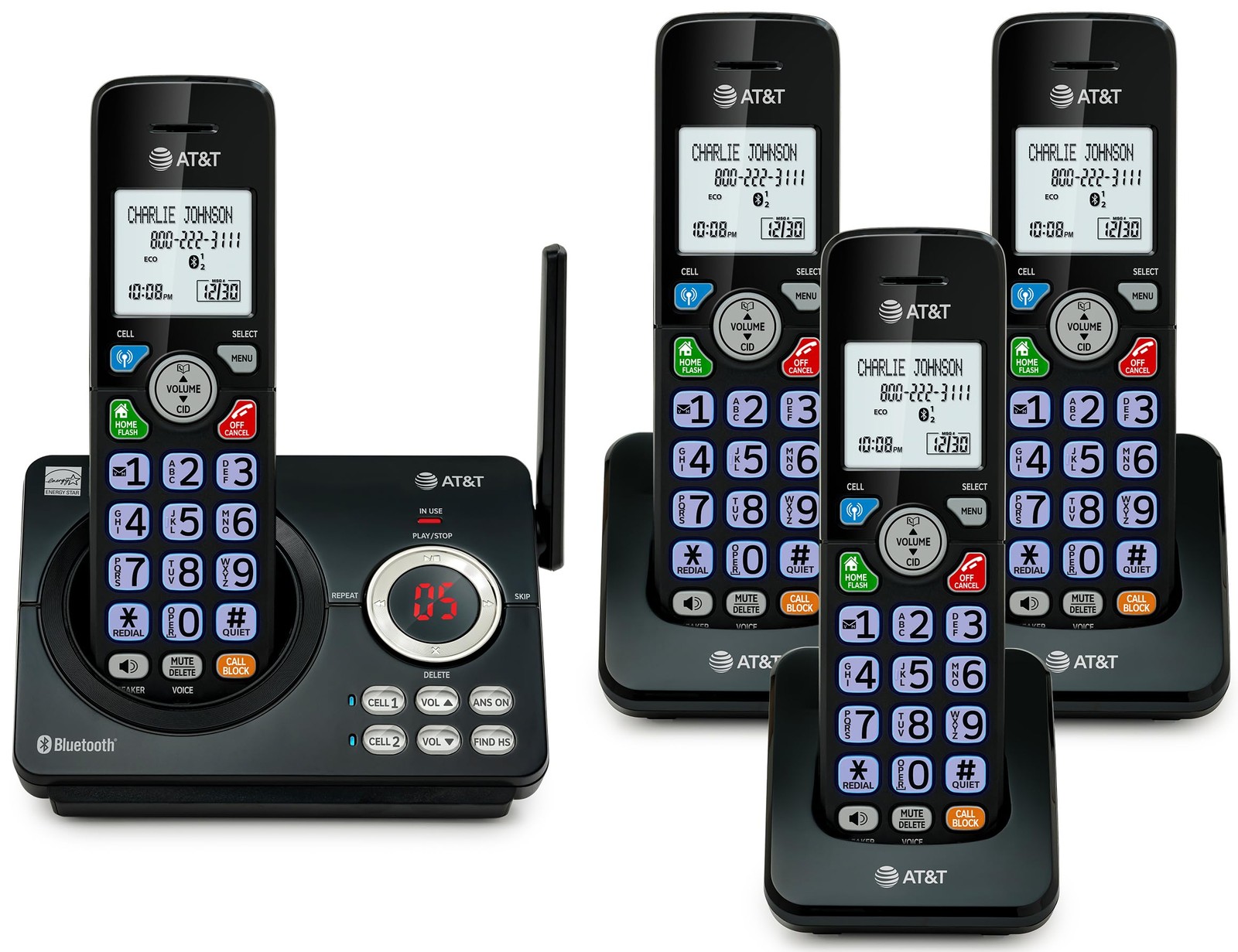 Cordless Phone DECT 6.0 4 Handset Smart Call Blocker Bluetooth AT&T DL72479 Cell