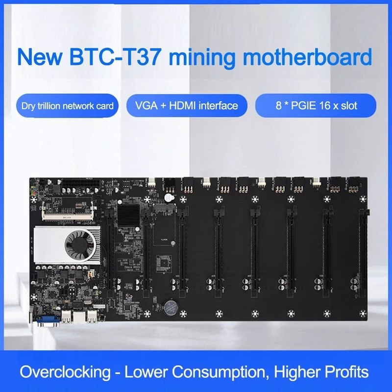 BTC-T37 Mining Miner Motherboard 8GPU PCI-E 16X DDR3 with CPU for BTC ETH NEW