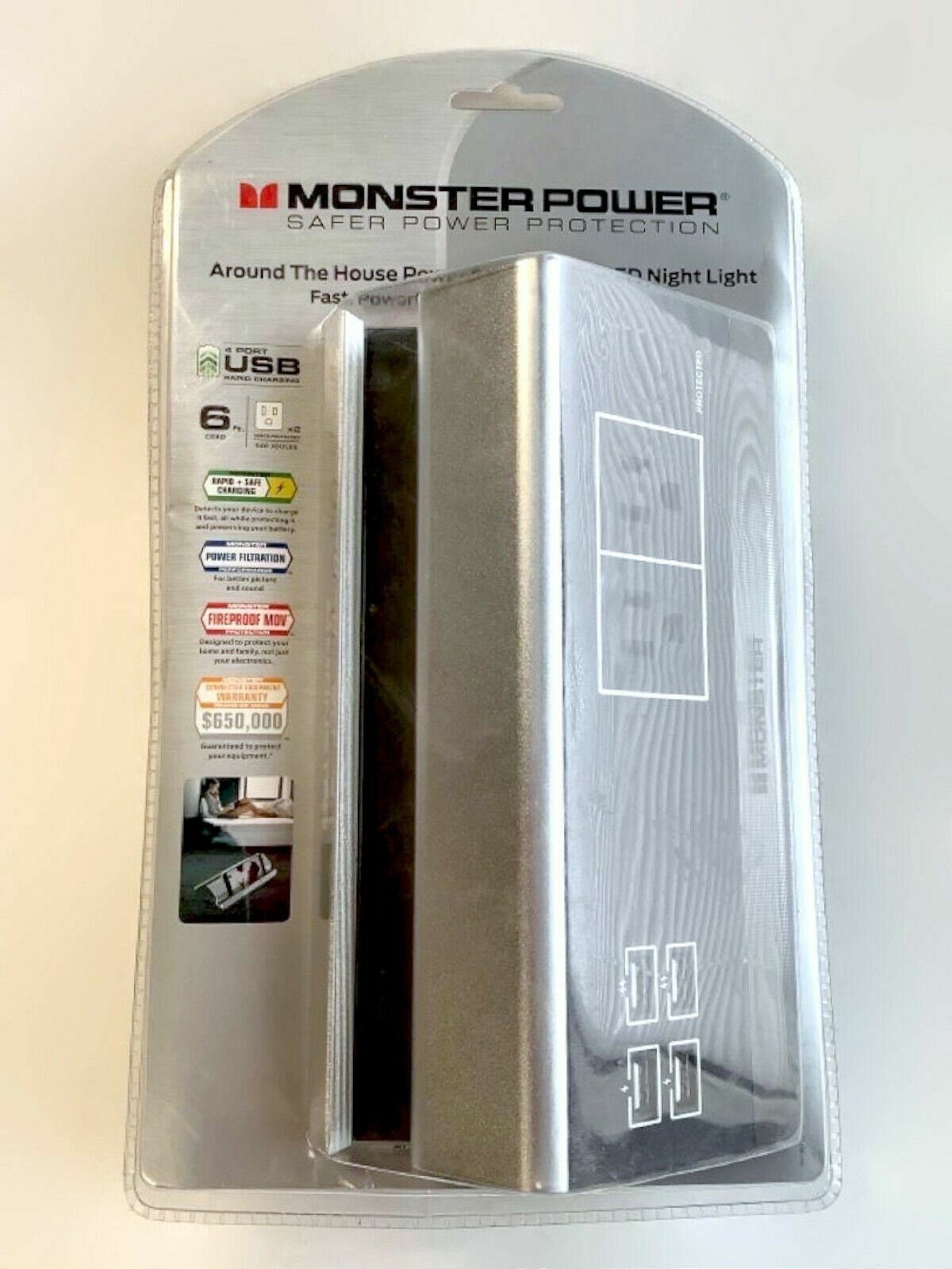 NEW Monster Power Home Charging Station with 4 USB Ports & 2 Outlets & 6ft Cord