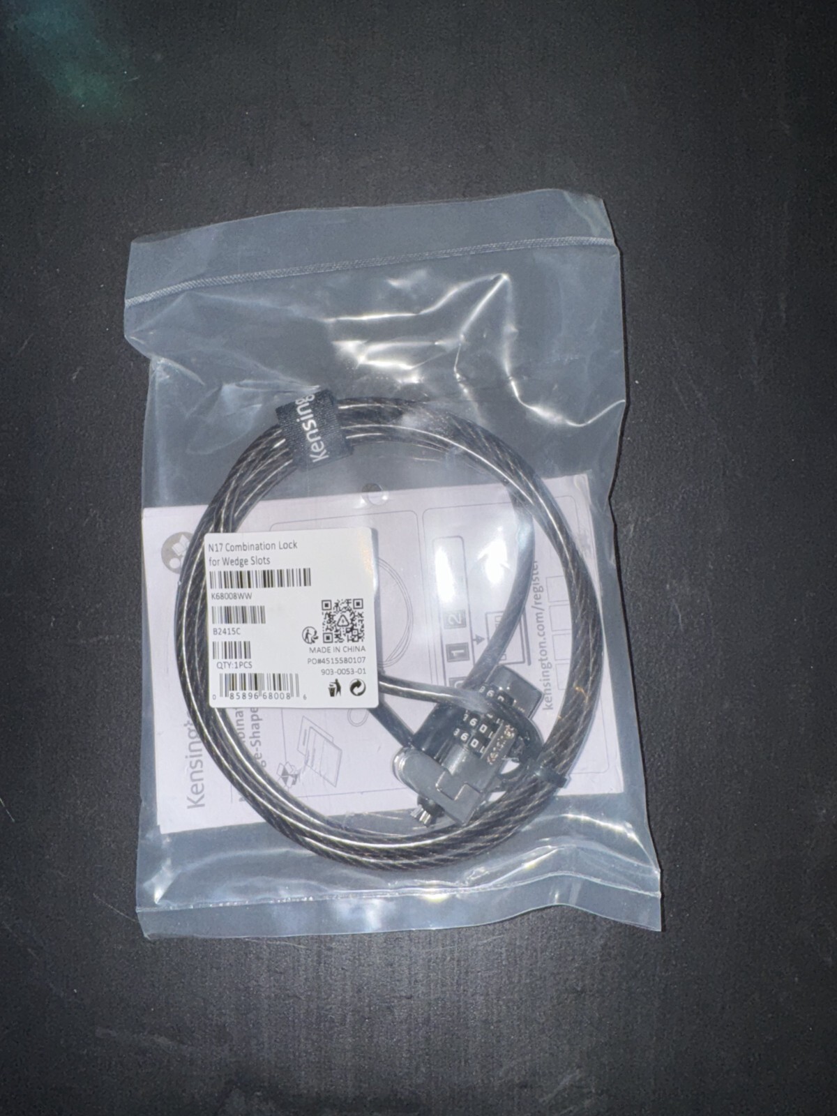 Kensington N17 Combination Laptop Lock For Wedge Slots K68008WW NEW