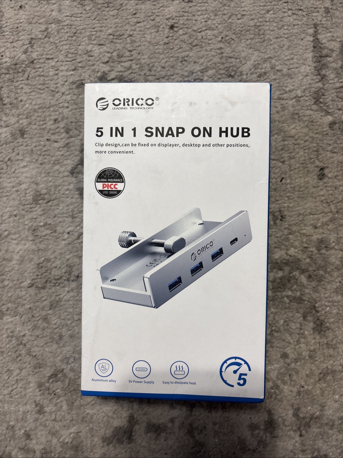 Orico 5 in 1 snap on hub silver