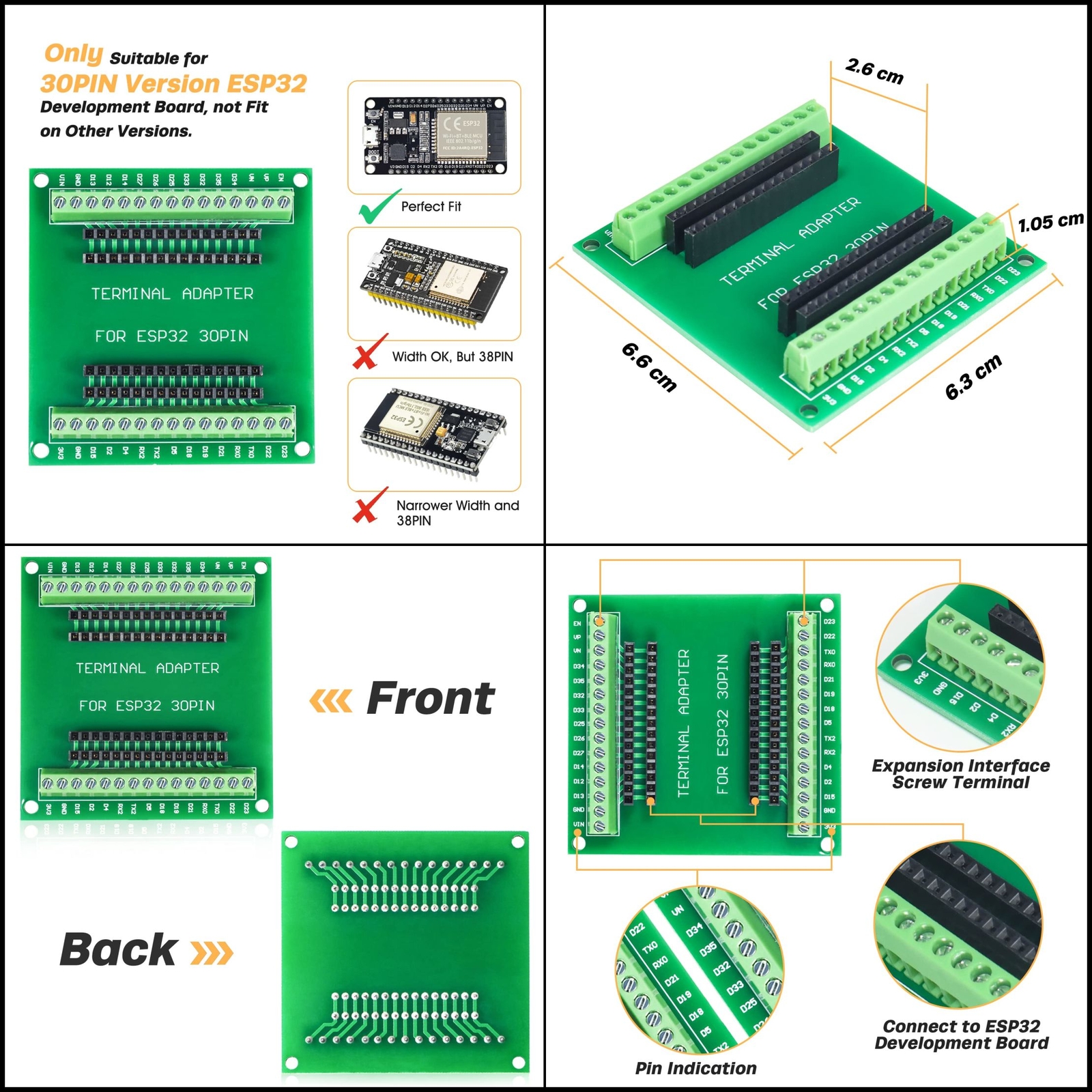 2pcs ESP32 breakout board shield GPIO for 30PIN ESP32 development board
