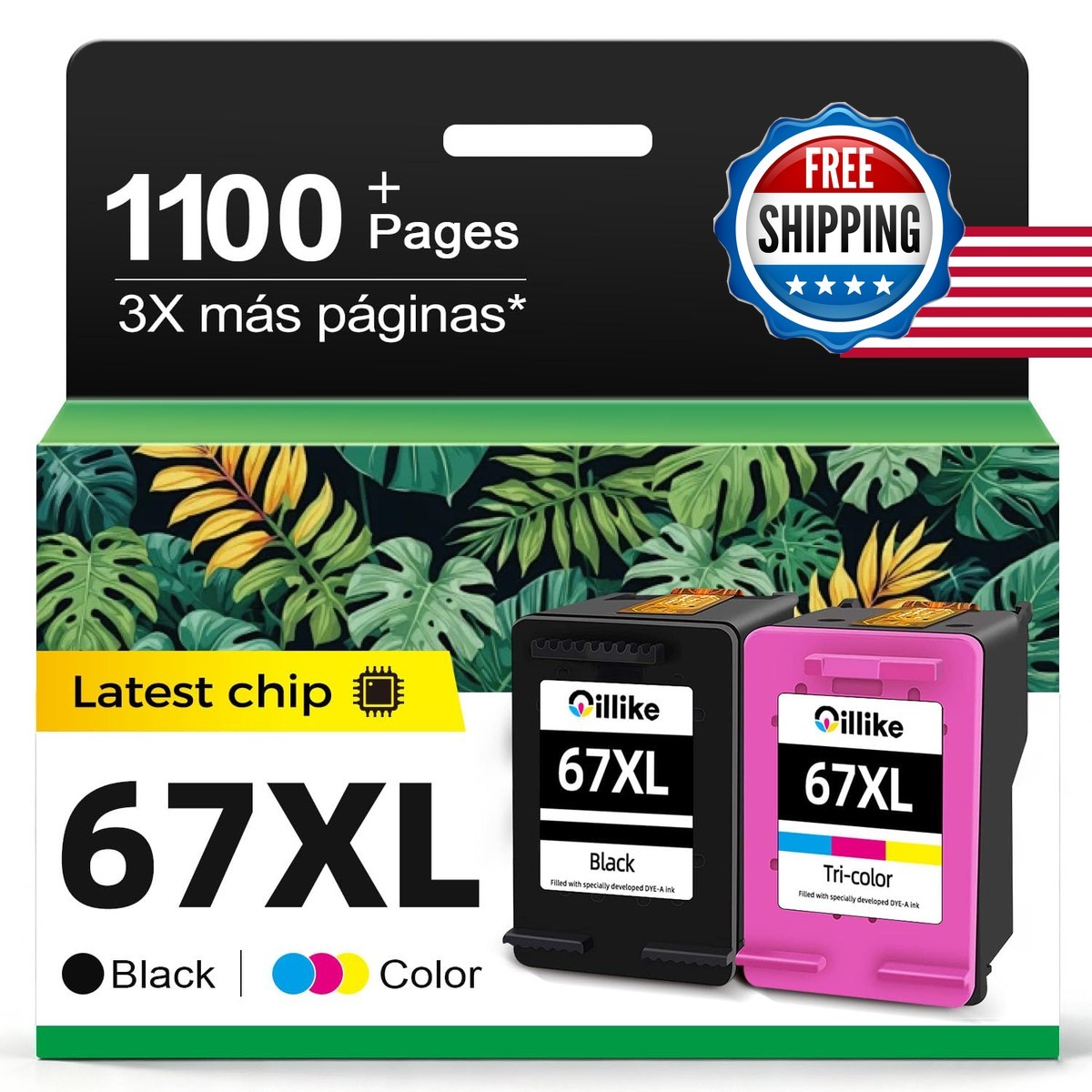 Black/Color Combo Pack Replacement for HP 67 XL DeskJet 2827e 2855e 4227e