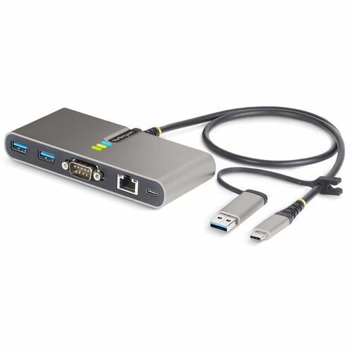 Startech 2-Port USB-C Hub with Gb Ethernet and RS232 FTDI Serial, Attached USB-C