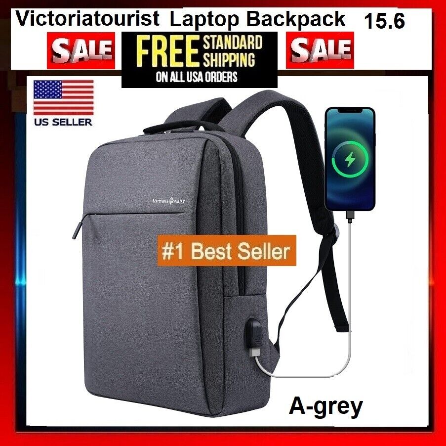 Victoriatourist Laptop Backpack 15.6 In Business Slim Durable USB Charging Port