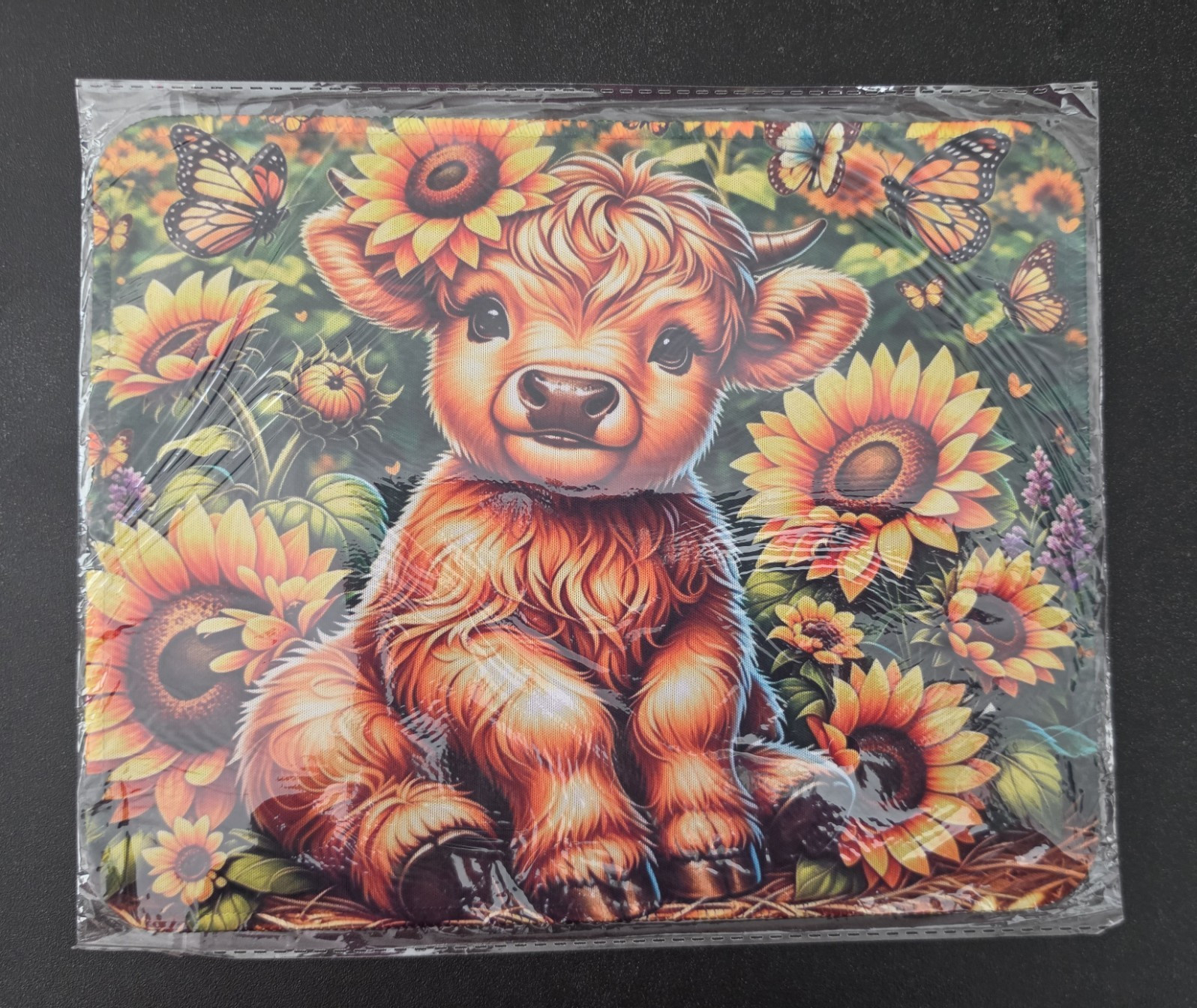 Highland Cow With Sunflower Background Colorful Mouse Pad